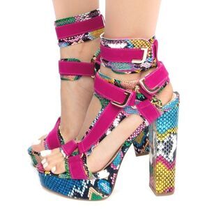 Liliana Glam Rock Multicolor Snakeskin Strappy Platform Heels Womens 8.5